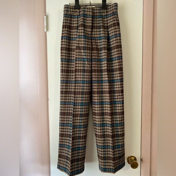 Aritzia Babaton wool blend brown tartan pants - Picture 1 of 3
